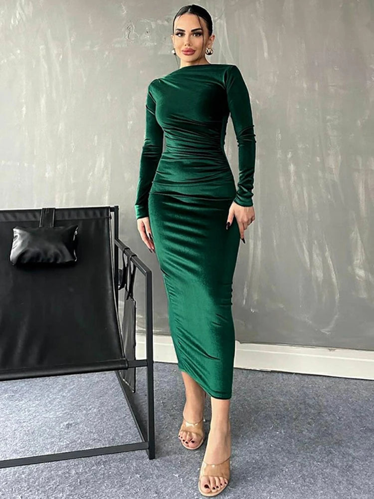 Vestido Midi Elegância Velvet - Primavera Verão 2024