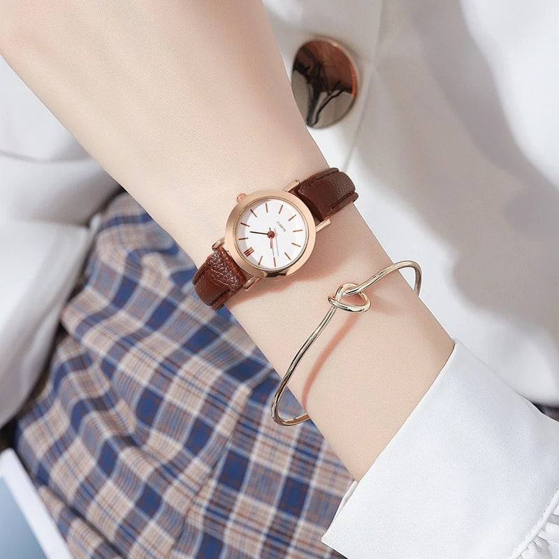 Fashion Small Dial Women Watches Casual Leather Band Quartz Watch