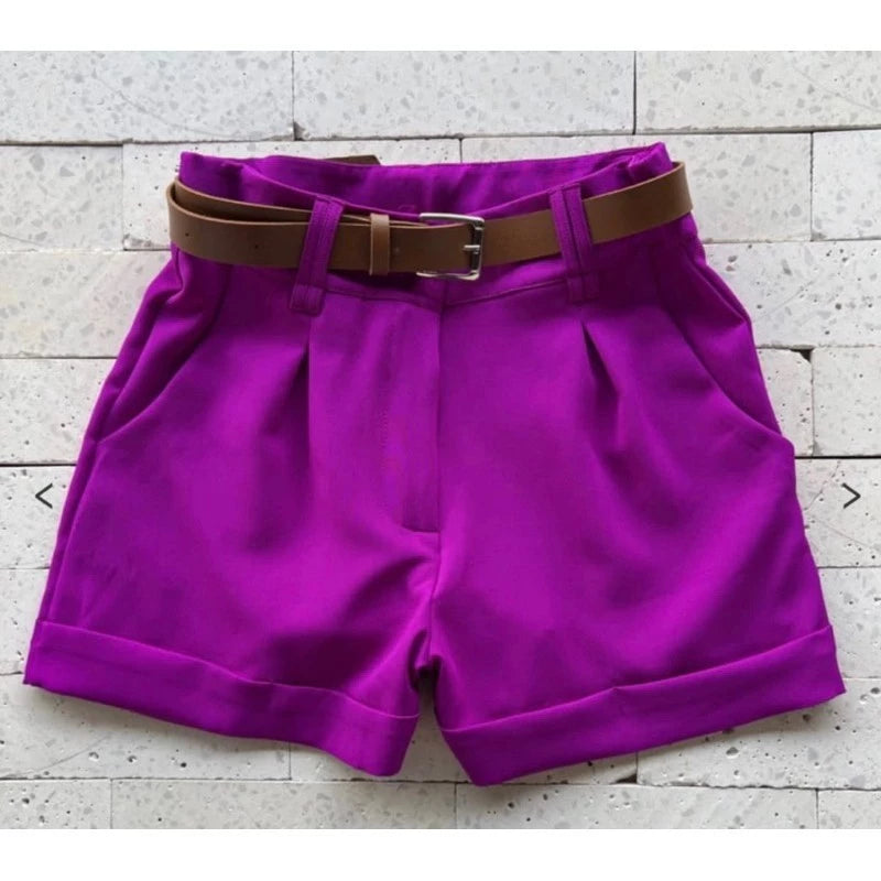 Short Feminino Alfaiataria Social com Cinto Cintura